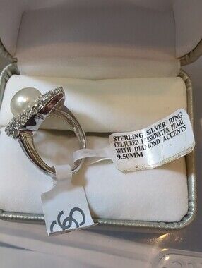 jcpenney Sterling Silver Pearl Ring with Diamond Accents - White